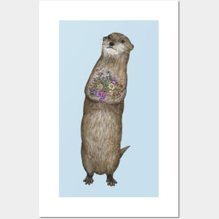 Otter and Flowers Posters and Art